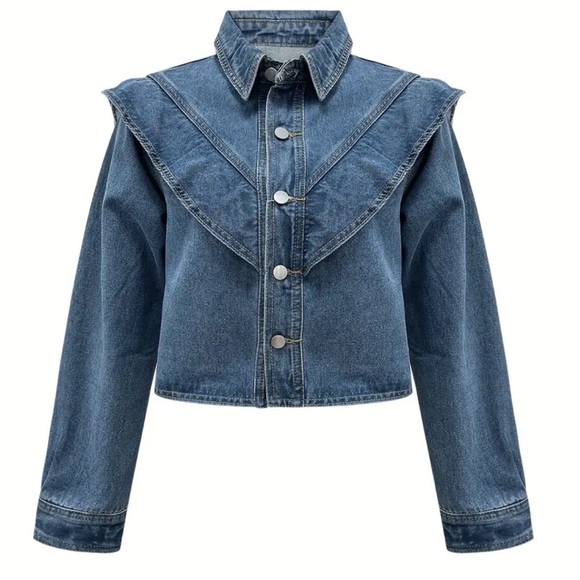 Ruffle Buttoned Denim Jacket - Picture 3 of 6